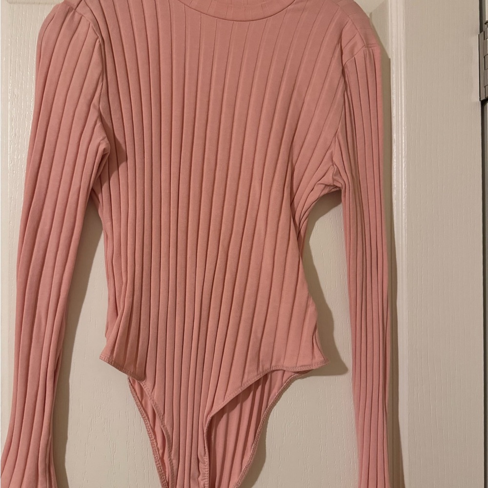 Pink Ribbed Long Sleeve Bodysuit